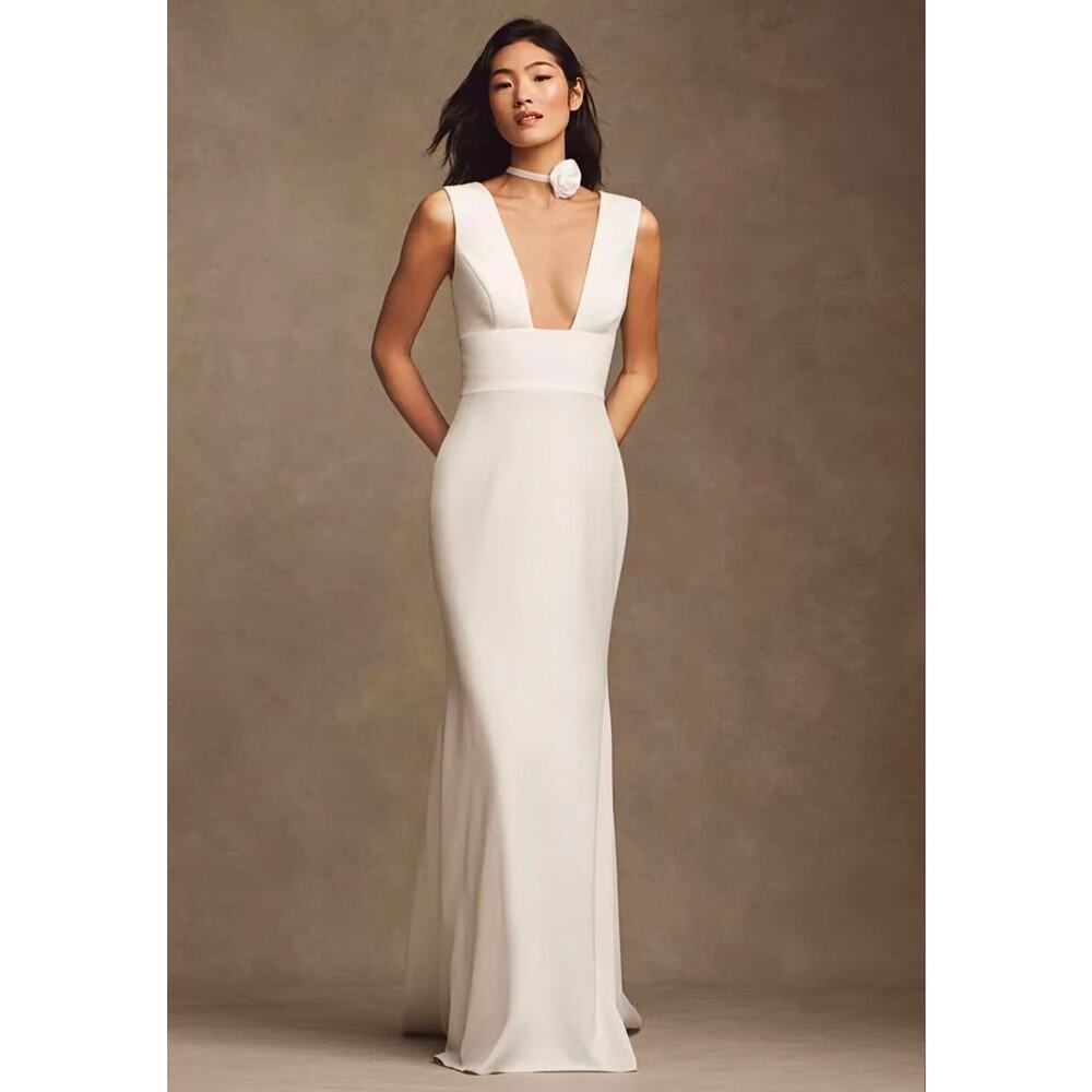 Wtoo by Watters Chloe Plus Size Wedding Dress 22W Ivory Deep V Train Gown